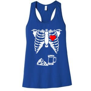 Skeleton Pregnancy Gift Pizza Beer Xray Halloween Soon Dad Gift Women's Racerback Tank