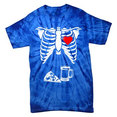 Skeleton Pregnancy Gift Pizza Beer Xray Halloween Soon Dad Gift Tie-Dye T-Shirt