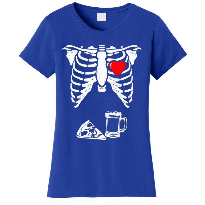 Skeleton Pregnancy Gift Pizza Beer Xray Halloween Soon Dad Gift Women's T-Shirt