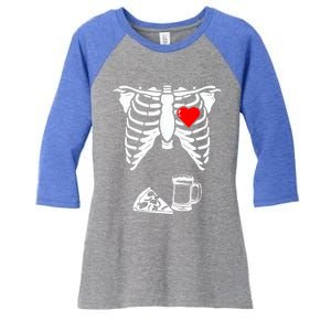 Skeleton Pregnancy Gift Pizza Beer Xray Halloween Soon Dad Gift Women's Tri-Blend 3/4-Sleeve Raglan Shirt