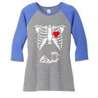 Skeleton Pregnancy Gift Pizza Beer Xray Halloween Soon Dad Gift Women's Tri-Blend 3/4-Sleeve Raglan Shirt