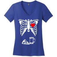 Skeleton Pregnancy Gift Pizza Beer Xray Halloween Soon Dad Gift Women's V-Neck T-Shirt