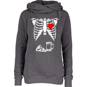 Skeleton Pregnancy Gift Pizza Beer Xray Halloween Soon Dad Gift Womens Funnel Neck Pullover Hood