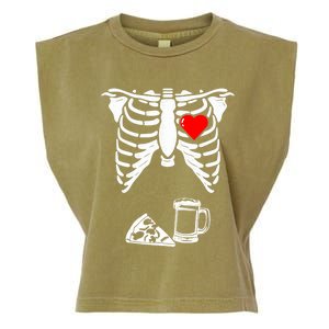 Skeleton Pregnancy Gift Pizza Beer Xray Halloween Soon Dad Gift Garment-Dyed Women's Muscle Tee