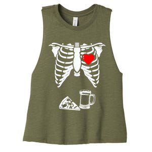 Skeleton Pregnancy Gift Pizza Beer Xray Halloween Soon Dad Gift Women's Racerback Cropped Tank