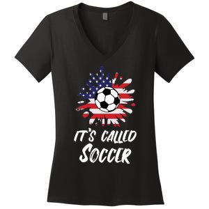 Soccer Players Gift Its Called Soccer funny futbol Long Sleeve Women's V-Neck T-Shirt