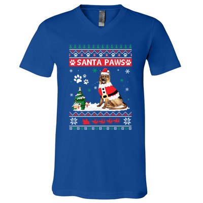 Santa Paws Ger Shepherd Merry Christmas Dog Funny Xmas Funny Gift V-Neck T-Shirt