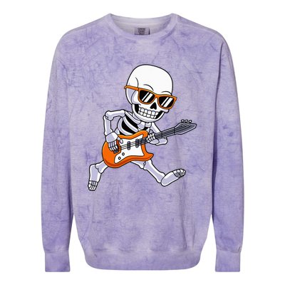 Skeleton Playing Guitar Rock & Roll Halloween Colorblast Crewneck Sweatshirt