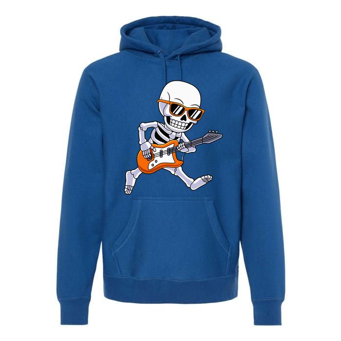 Skeleton Playing Guitar Rock & Roll Halloween Premium Hoodie