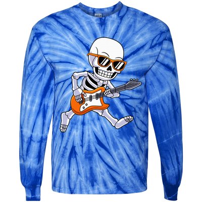 Skeleton Playing Guitar Rock & Roll Halloween Tie-Dye Long Sleeve Shirt