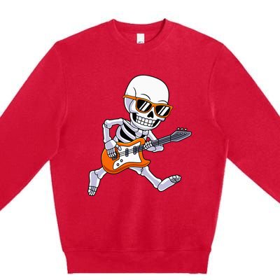 Skeleton Playing Guitar Rock & Roll Halloween Premium Crewneck Sweatshirt