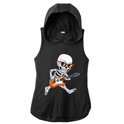 Skeleton Playing Guitar Rock Roll Kids Halloween Ladies PosiCharge Tri-Blend Wicking Draft Hoodie Tank