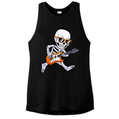 Skeleton Playing Guitar Rock Roll Kids Halloween Ladies PosiCharge Tri-Blend Wicking Tank