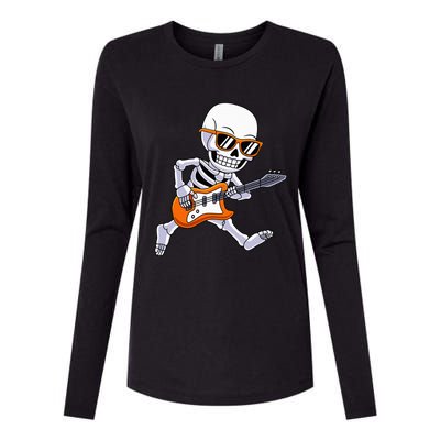 Skeleton Playing Guitar Rock Roll Kids Halloween Womens Cotton Relaxed Long Sleeve T-Shirt