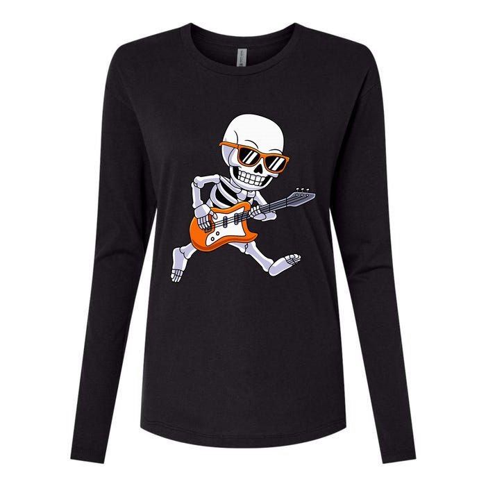 Skeleton Playing Guitar Rock Roll Kids Halloween Womens Cotton Relaxed Long Sleeve T-Shirt