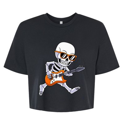 Skeleton Playing Guitar Rock Roll Kids Halloween Bella+Canvas Jersey Crop Tee