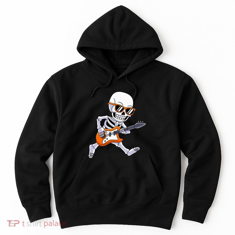 Skeleton Playing Guitar Rock Roll Kids Halloween Hoodie