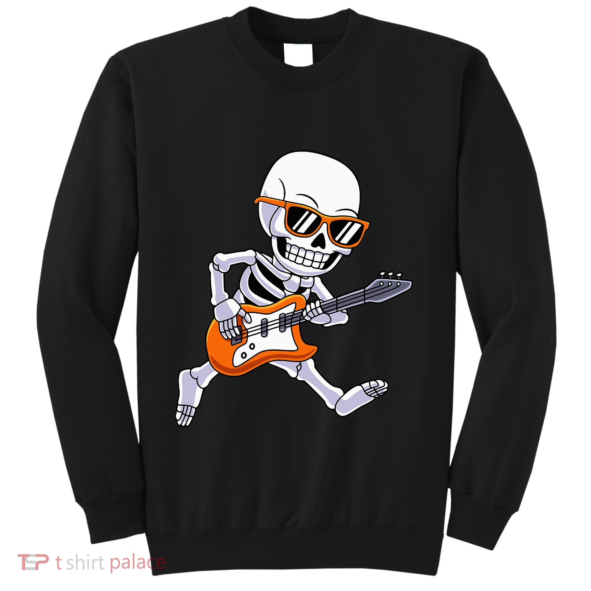Skeleton Playing Guitar Rock Roll Kids Halloween Sweatshirt
