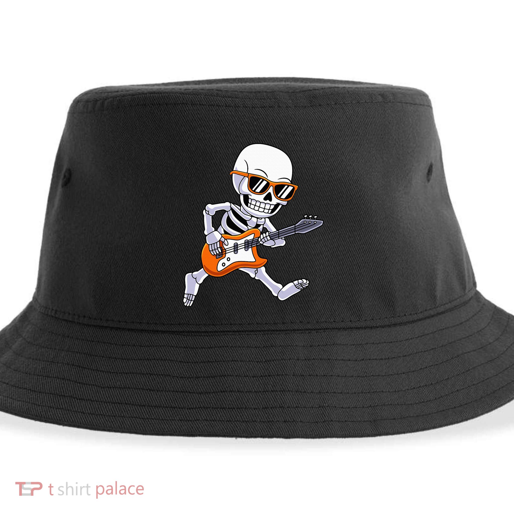 Skeleton Playing Guitar Rock Roll Kids Halloween Sustainable Bucket Hat