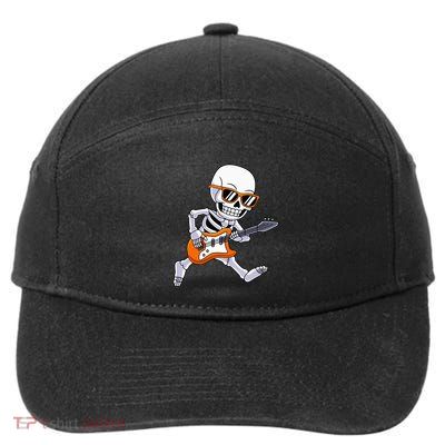 Skeleton Playing Guitar Rock Roll Kids Halloween 7-Panel Snapback Hat