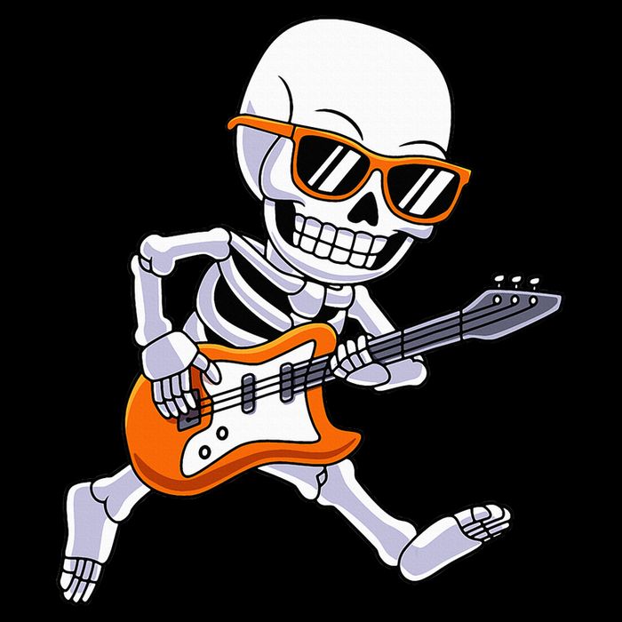 Skeleton Playing Guitar Rock Roll Kids Halloween 7-Panel Snapback Hat