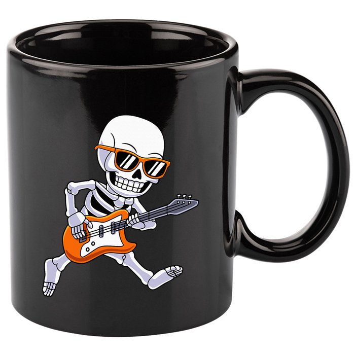 Skeleton Playing Guitar Rock Roll Kids Halloween 11oz C Handle Ceramic Mug