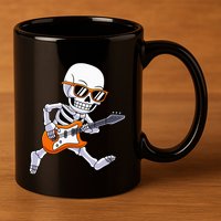 Skeleton Playing Guitar Rock Roll Kids Halloween 11oz C Handle Ceramic Mug