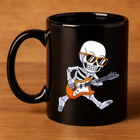Skeleton Playing Guitar Rock Roll Kids Halloween 11oz C Handle Ceramic Mug