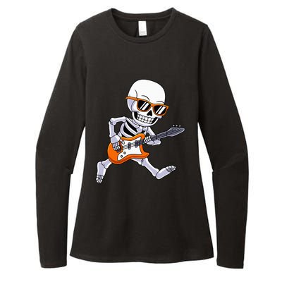 Skeleton Playing Guitar Rock Roll Kids Halloween Womens CVC Long Sleeve Shirt