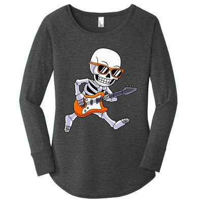 Skeleton Playing Guitar Rock Roll Kids Halloween Women's Perfect Tri Tunic Long Sleeve Shirt