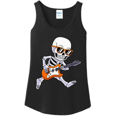 Skeleton Playing Guitar Rock Roll Kids Halloween Ladies Essential Tank