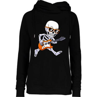 Skeleton Playing Guitar Rock Roll Kids Halloween Womens Funnel Neck Pullover Hood