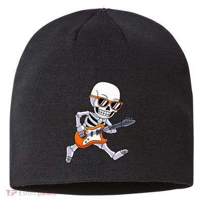 Skeleton Playing Guitar Rock Roll Kids Halloween Sustainable Beanie