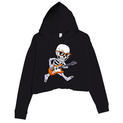 Skeleton Playing Guitar Rock Roll Kids Halloween Crop Fleece Hoodie