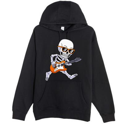 Skeleton Playing Guitar Rock Roll Kids Halloween Premium Pullover Hoodie