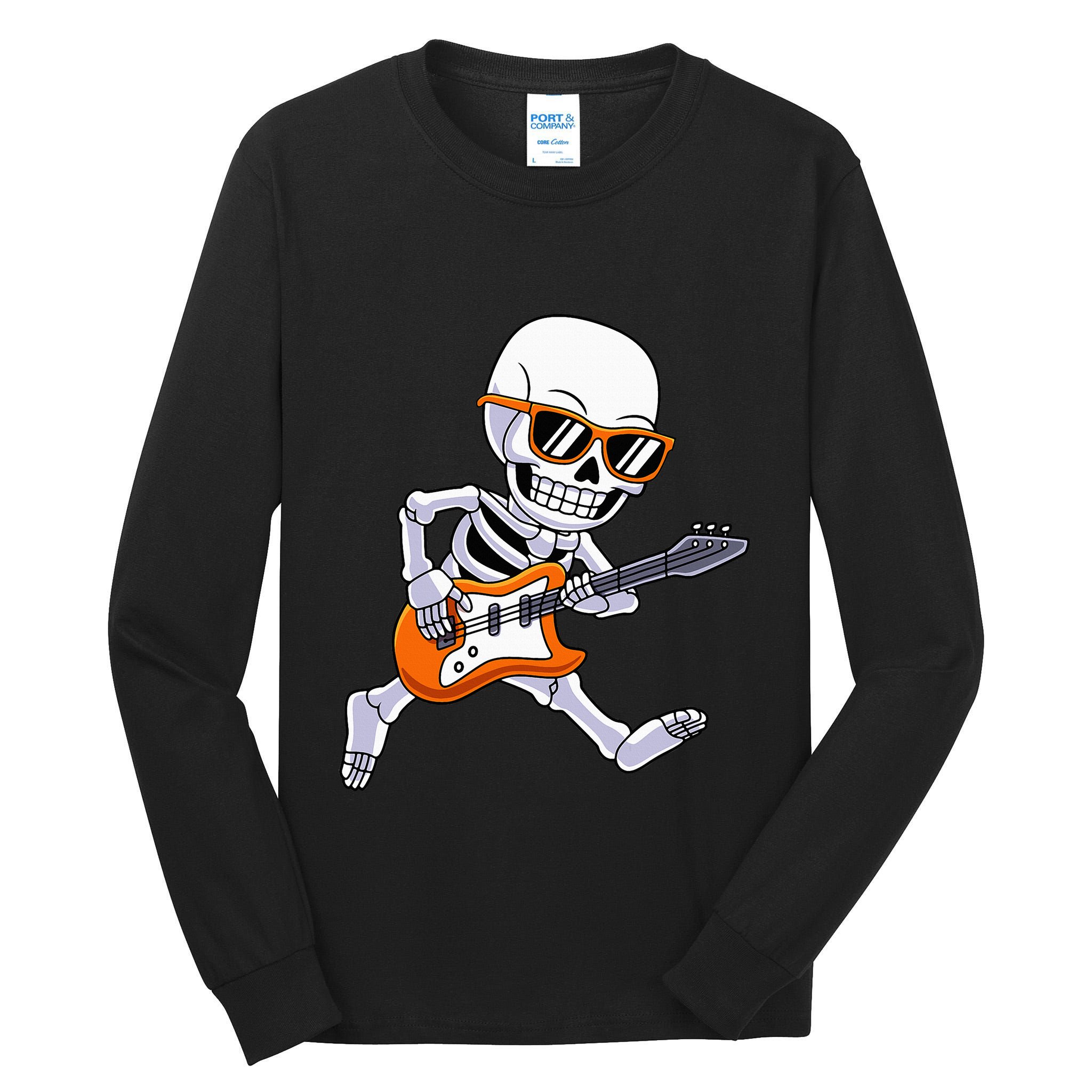 Skeleton Playing Guitar Rock Roll Kids Halloween Tall Long Sleeve T-Shirt