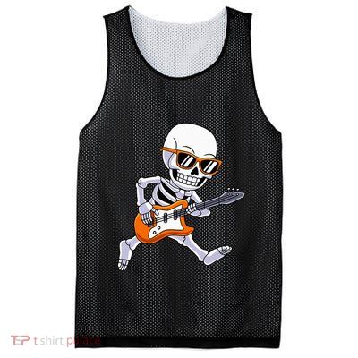 Skeleton Playing Guitar Rock Roll Kids Halloween Mesh Reversible Basketball Jersey Tank