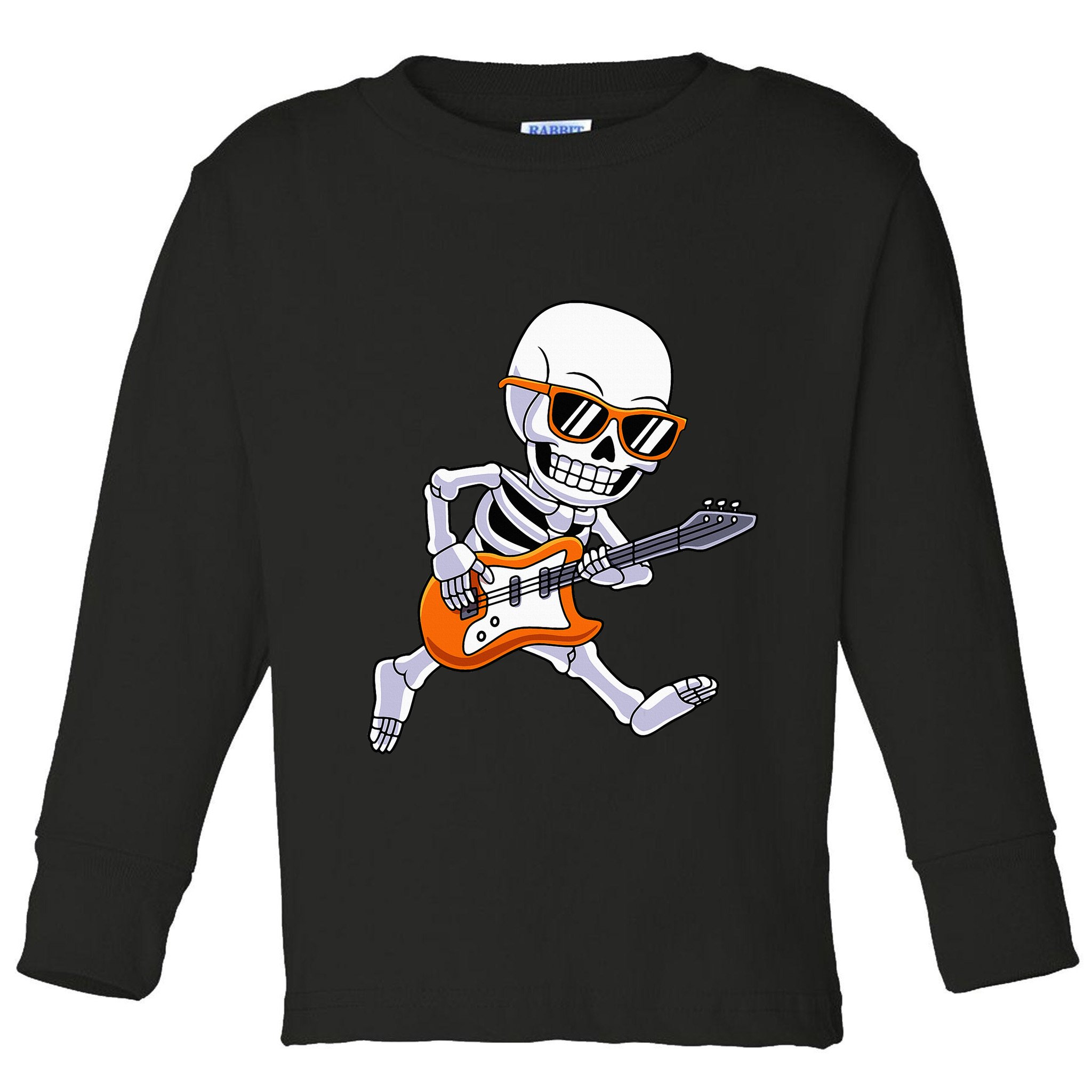 Skeleton Playing Guitar Rock Roll Kids Halloween Toddler Long Sleeve Shirt