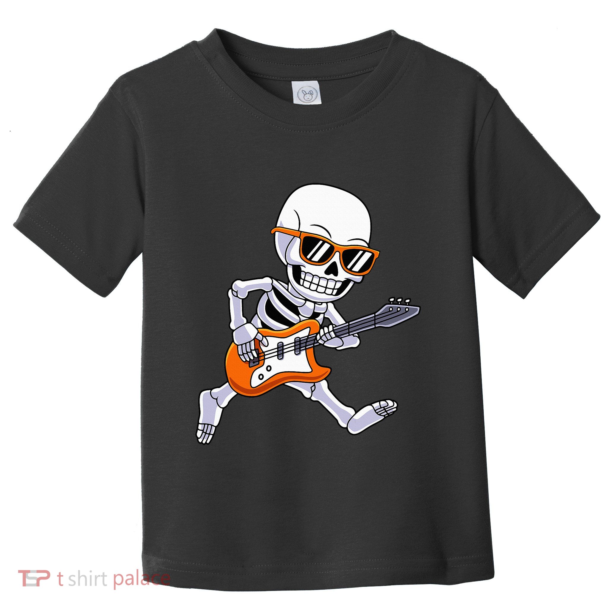 Skeleton Playing Guitar Rock Roll Kids Halloween Toddler T-Shirt