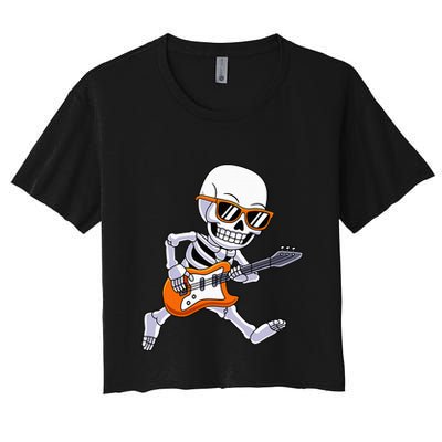 Skeleton Playing Guitar Rock Roll Kids Halloween Crop Top