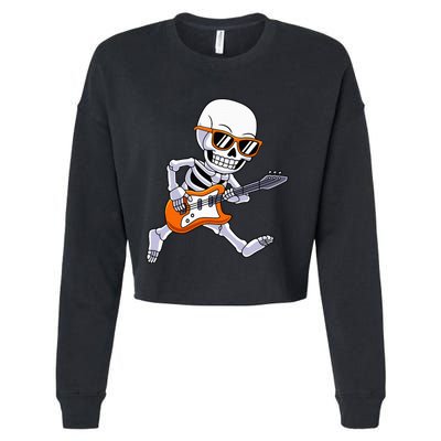 Skeleton Playing Guitar Rock Roll Kids Halloween Cropped Pullover Crew