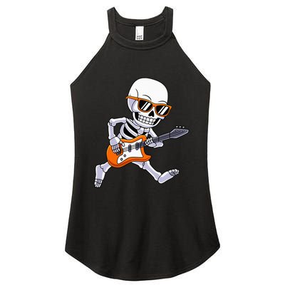 Skeleton Playing Guitar Rock Roll Kids Halloween Women's Perfect Tri Rocker Tank