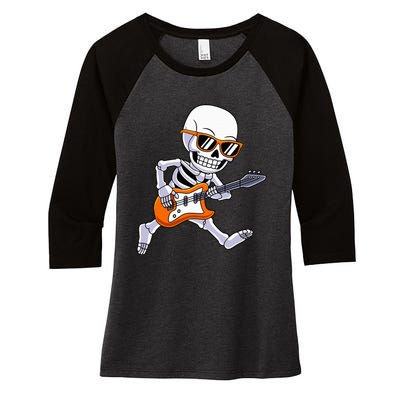 Skeleton Playing Guitar Rock Roll Kids Halloween Women's Tri-Blend 3/4-Sleeve Raglan Shirt