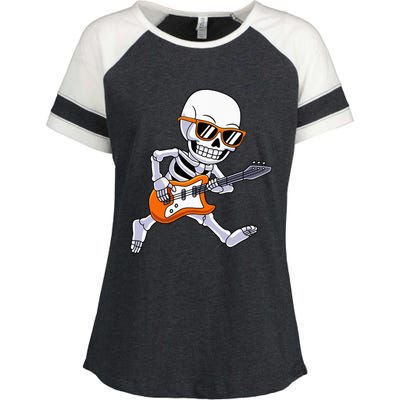 Skeleton Playing Guitar Rock Roll Kids Halloween Enza Ladies Jersey Colorblock Tee