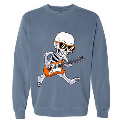 Skeleton Playing Guitar Rock Roll Kids Halloween Garment-Dyed Sweatshirt