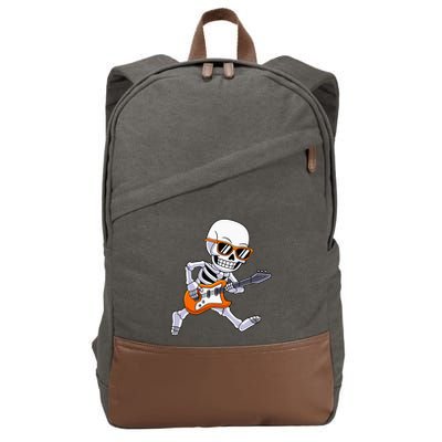 Skeleton Playing Guitar Rock Roll Kids Halloween Cotton Canvas Backpack