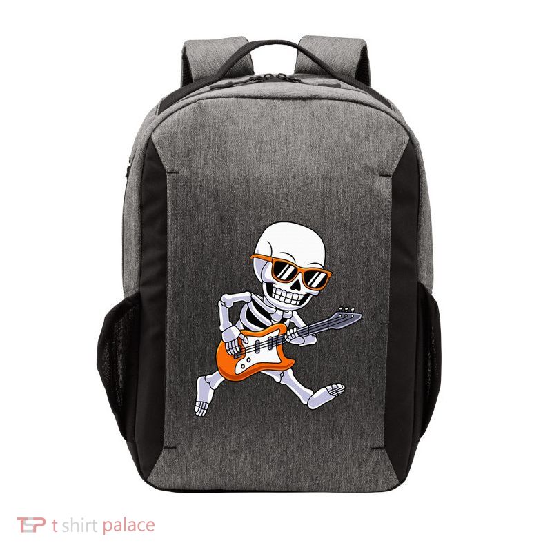 Skeleton Playing Guitar Rock Roll Kids Halloween Vector Backpack