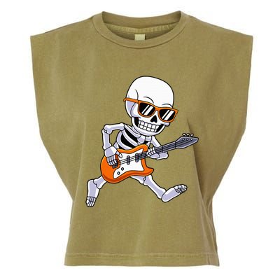 Skeleton Playing Guitar Rock Roll Kids Halloween Garment-Dyed Women's Muscle Tee