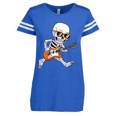 Skeleton Playing Guitar Rock Roll Kids Halloween Enza Ladies Jersey Football T-Shirt