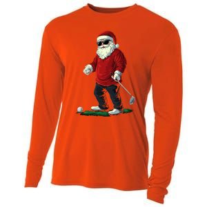 Santa Playing Golf Christmas Golfer Xmas Gift Cooling Performance Long Sleeve Crew